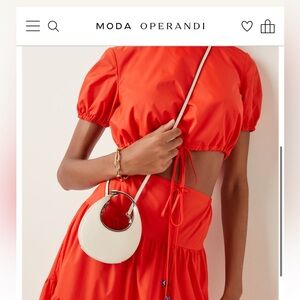 STAUD Cream Circular Leather Crossbody Bag